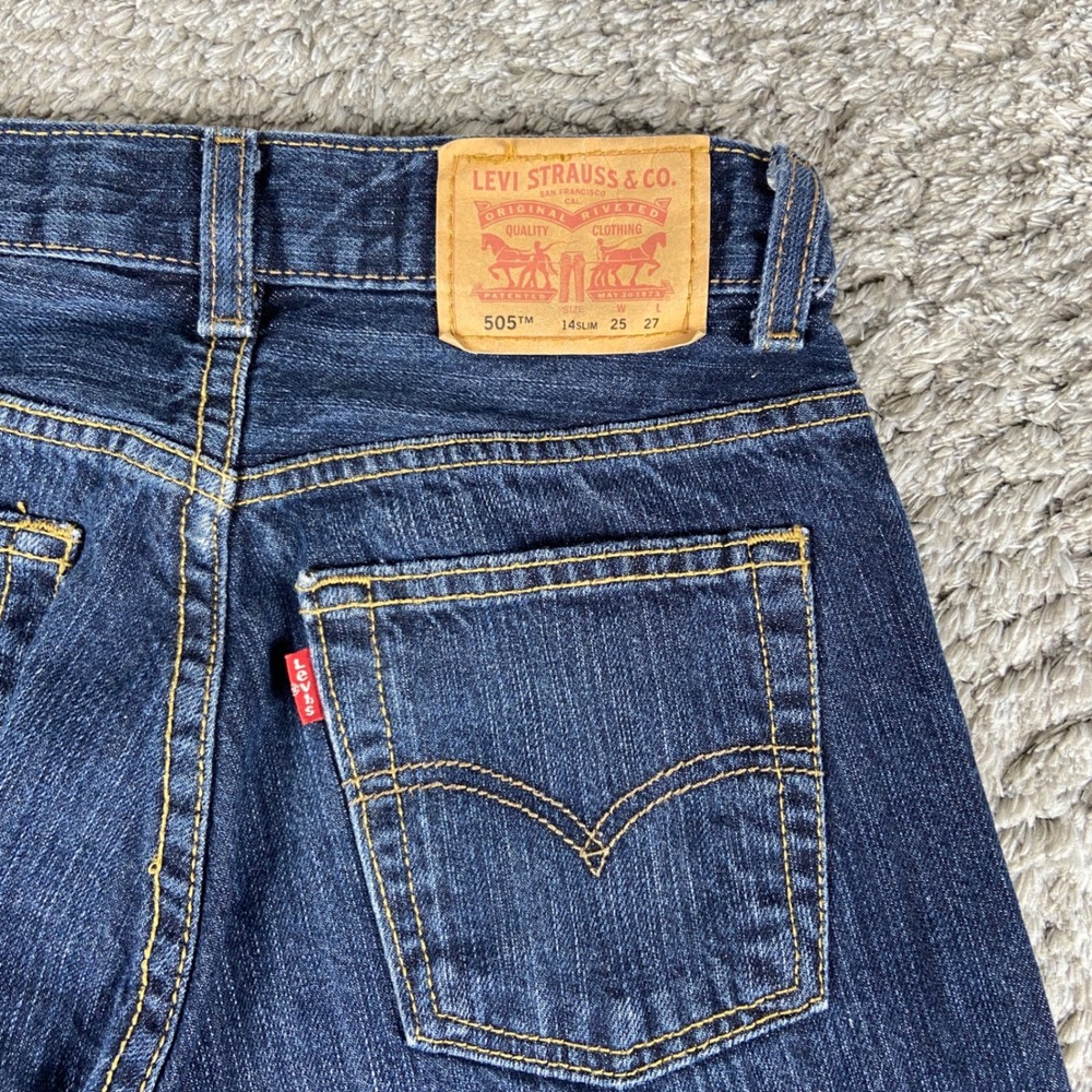 Levis 505 Regular Jeans Women 25 Blue Denim Straight Leg Dark Wash Cotton Casual